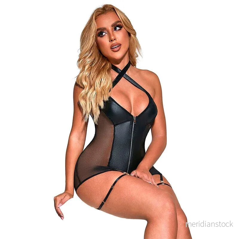 SUBBLIME - 954444 SEXY MESH DRESS LEATHER BLACK S/M - Bild 2
