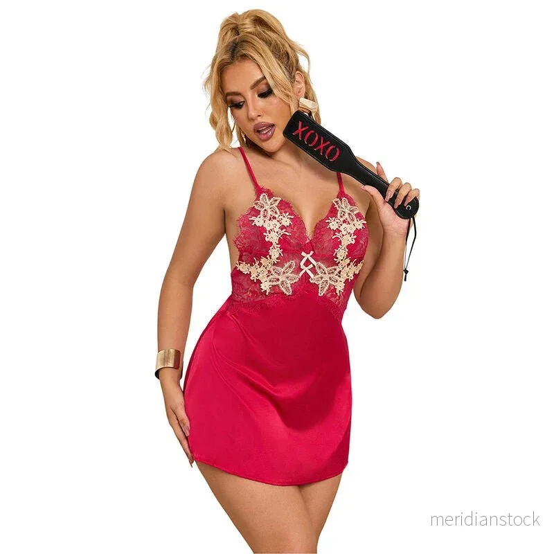 SUBBLIME - 954123 BABYDOLL WITH RED FLORAL DESIGN S/M