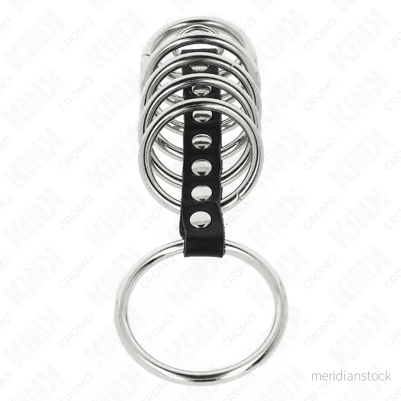 KINK - 7 METAL PENIS RINGS 3.2 CM TO 5 CM CONNECTED BY LEATHER - Bild 2