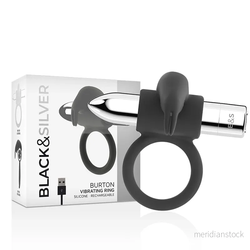 BLACK&SILVER - BURTON RECHARGEABLE RING 10 VIBRATION MODES - Bild 2