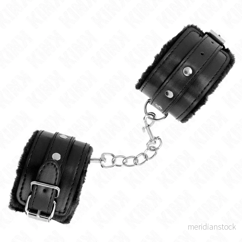 KINK - PREMIUM FUR LINED WRIST RESTRAINTS BLACK WITH BLACK BELT ADJUSTABLE 17-29 CM X 6 CM - Bild 2