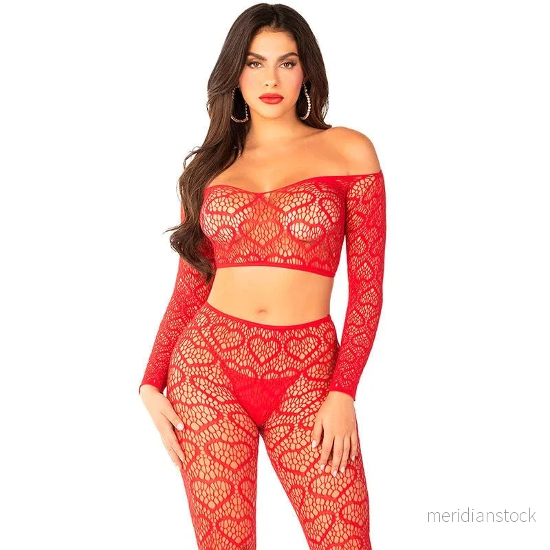 LEG AVENUE - CROP TOP + STOCKINGS RED ONE SIZE - Bild 3