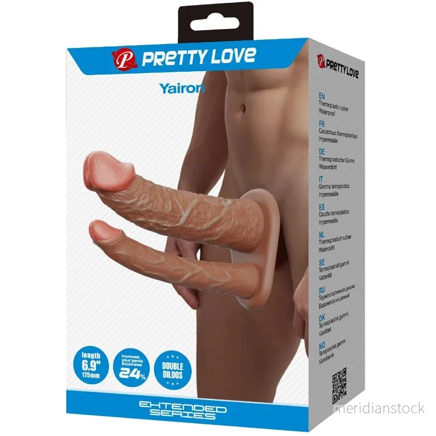 PRETTY LOVE - YAIRON DOUBLE PENIS SLEEVE WITH 4 CM EXTENSION MULATTO - Bild 3