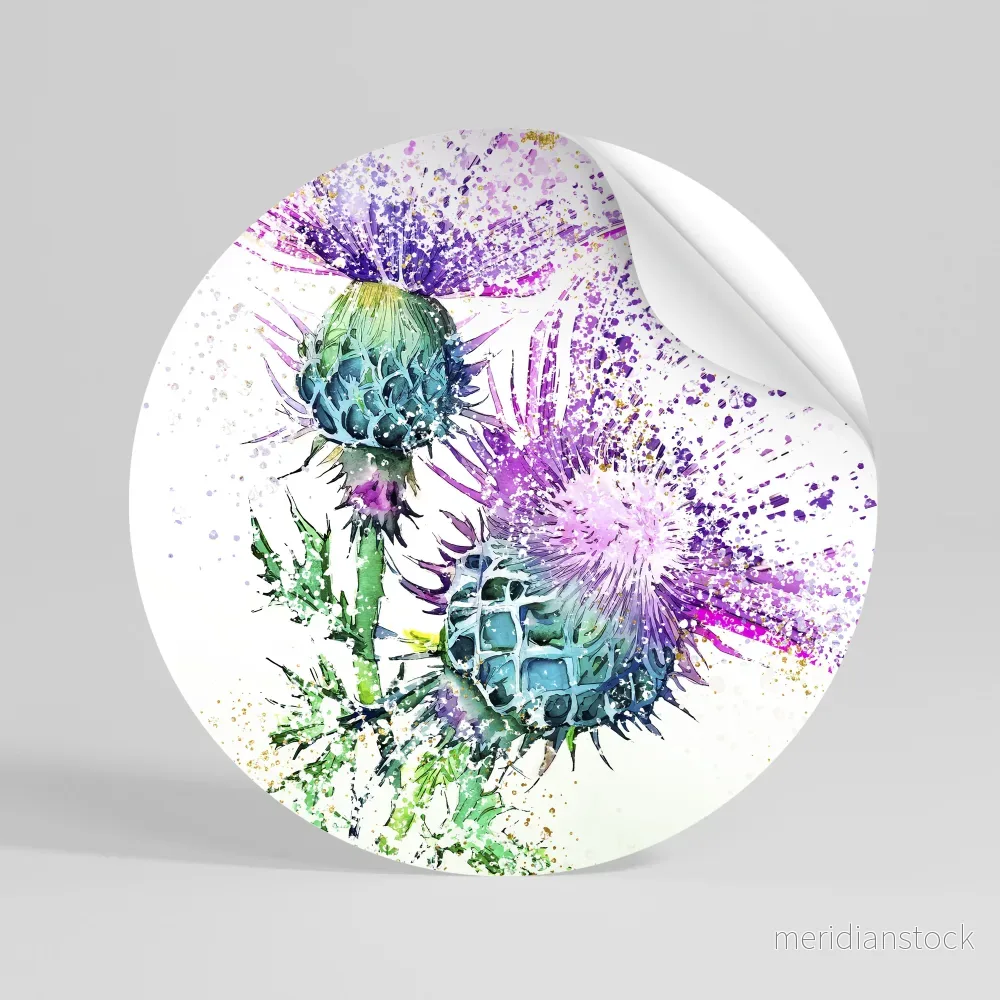 COLORFUL THISTLE DANCE Rund väggdekal - Bild 3