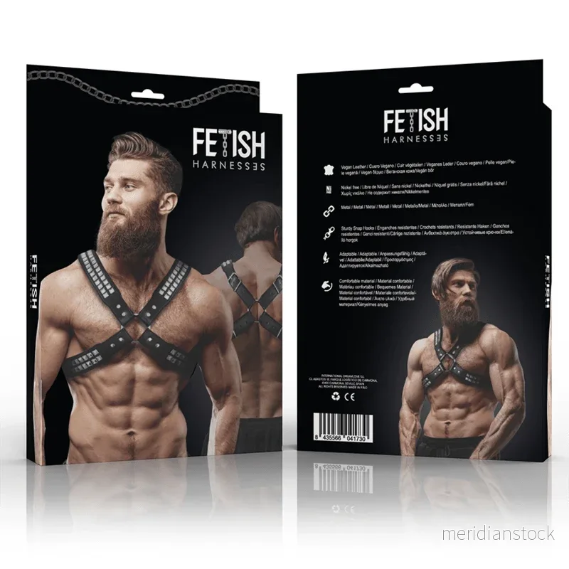 FETISH SUBMISSIVE ATTITUDE - MENS CROSSED CHEST ECO-LEATHER HARNESS WITH RIVETS - Bild 2