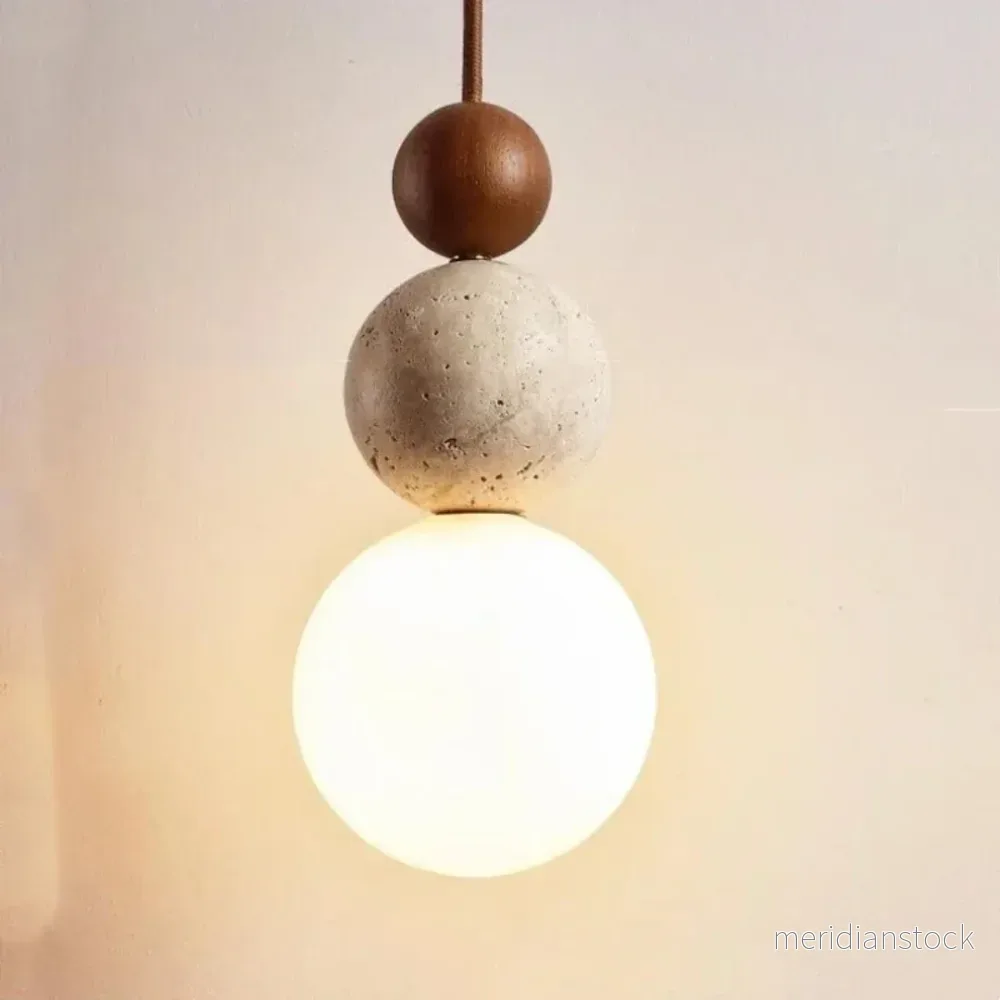 Modern pendellampa i travertin och mahogny - NaturaLuxe - Bild 2