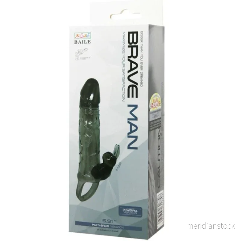 BAILE - BRAVE MAN PENIS COVER WITH RABBIT BLACK 16.5 CM