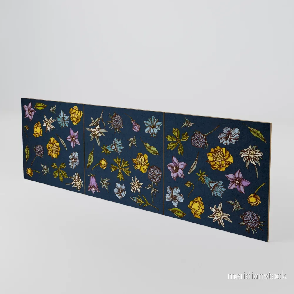 FLOWERS ON NAVY BLUE Luckset med 3 dörrar till sideboard FLOWERS ON NAVY BLUE Luckset med 3 dörrar till sideboard