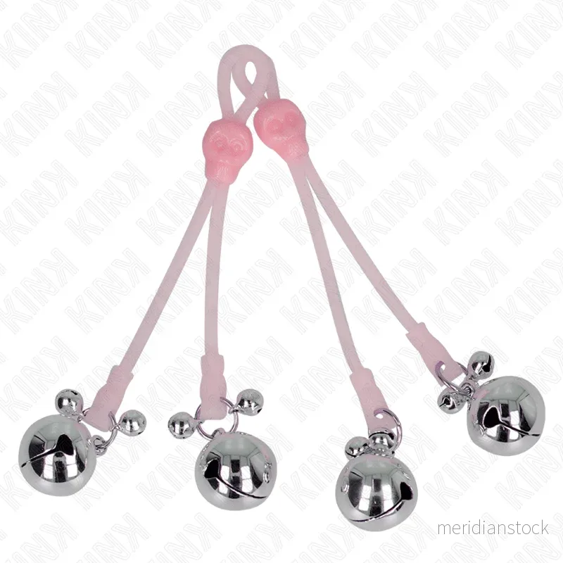 KINK - LUMINOUS SKULL NIPPLE CLAMPS WITH RING BELLS ADJUSTABLE PINK / SILVER - Bild 3