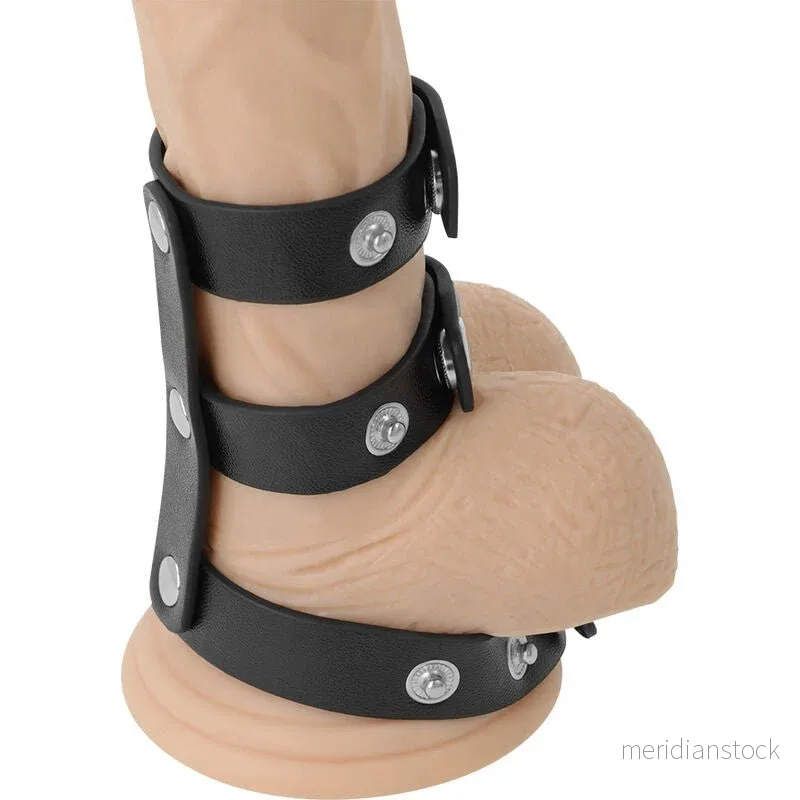 DARKNESS - ADJUSTABLE LEATHER DOUBLE PENIS AND TESTICLE RING - Bild 2