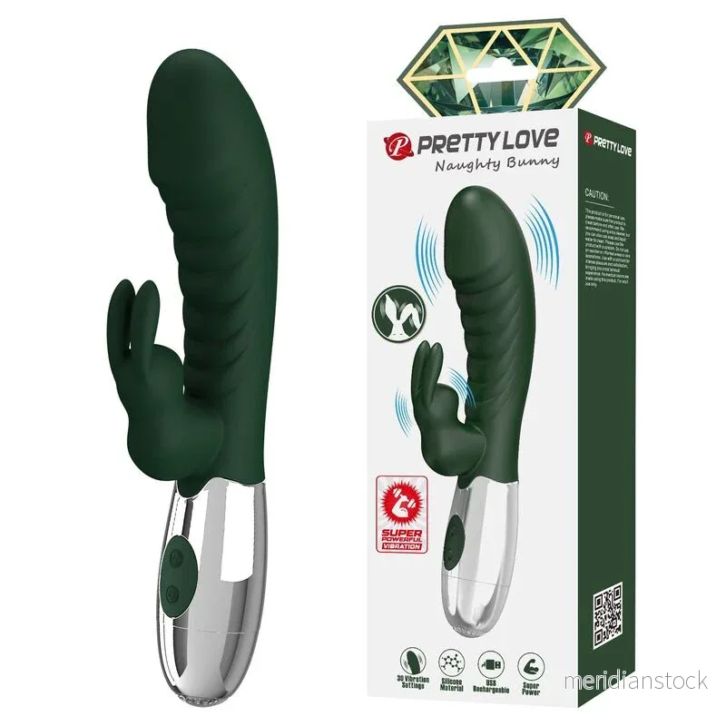 PRETTY LOVE - NAUGHTY BUNNY RABBIT VIBRATOR 30 FUNCTIONS USB RECHARGEABLE GREEN