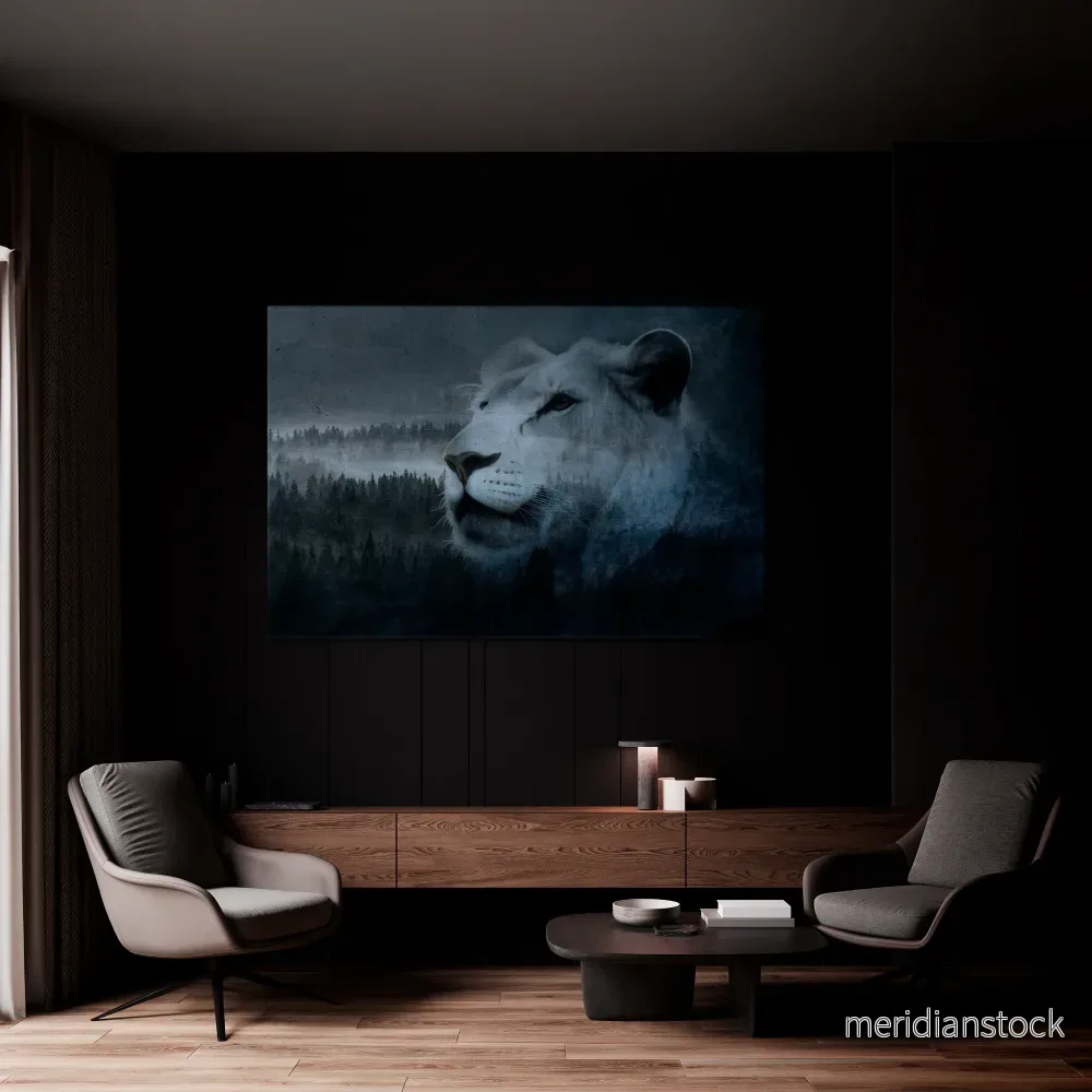 LION'S HARMONY IN BLUE Horizontal Canvas Print - Bild 2