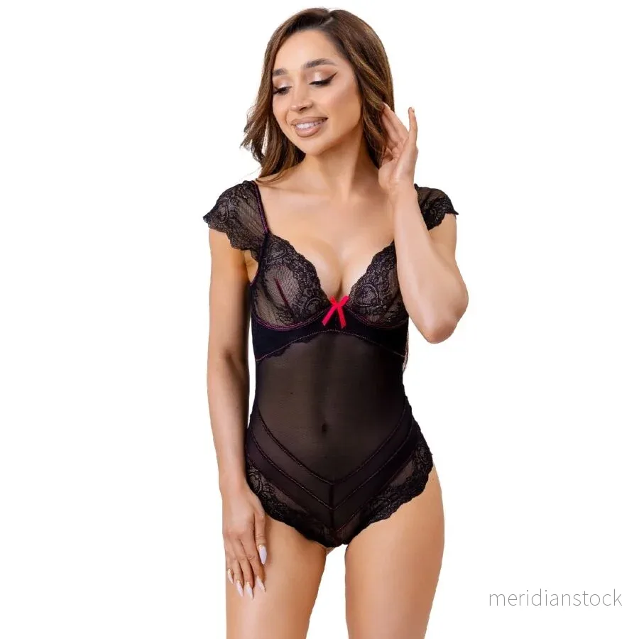 LIVCO CORSETTI FASHION - EVELYN LC 20243 BODY WITH LACE TRIMMING AND TRANSPARENCIES BLACK S/M