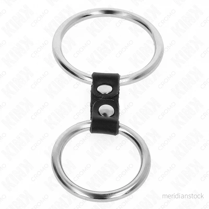 KINK - DOUBLE METAL PENIS RING 3.7 CM TO 5 CM CONNECTED BY LEATHER STRAP MODEL 2 - Bild 3