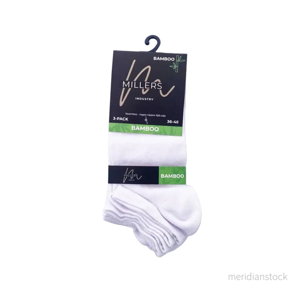 Sneakers diabetesstrumpa i bambu vit 3-pack