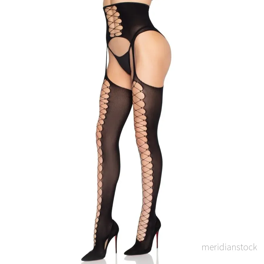 LEG AVENUE - 1968 STOCKINGS WITH ATTACHED GARTER BELT BLACK - ONE SIZE - Bild 3