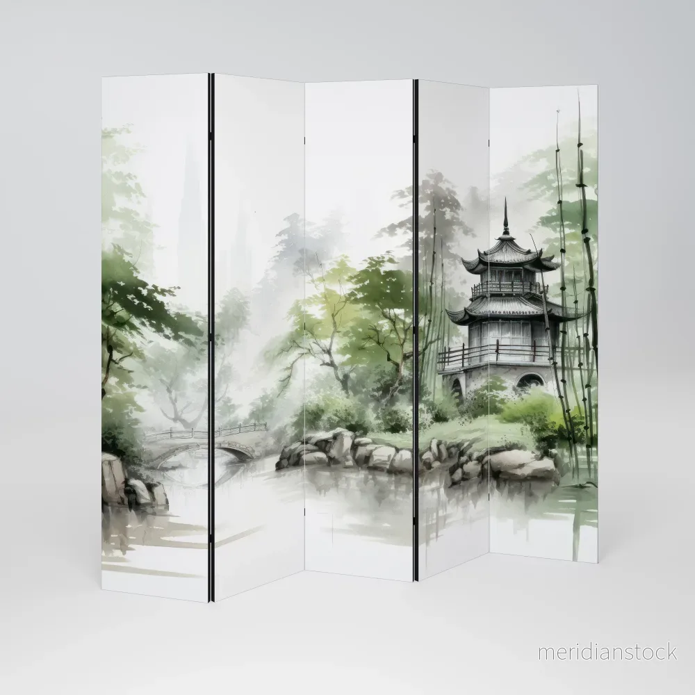 HARMONIOUS WATERSCAPE SCENE Dekorativ rumsavdelare – 5 paneler