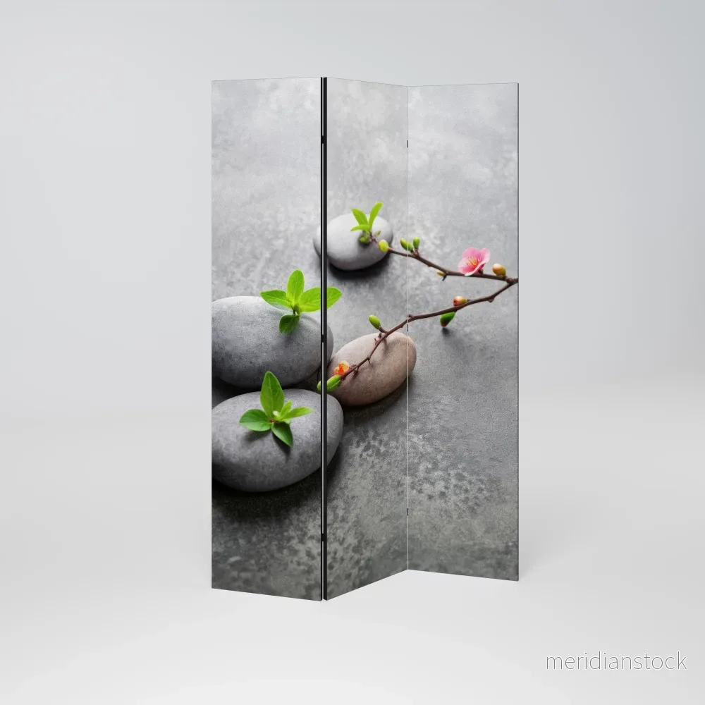 STONES AND BLOSSOMS Dekorativ rumsavdelare – 3 paneler - Bild 2