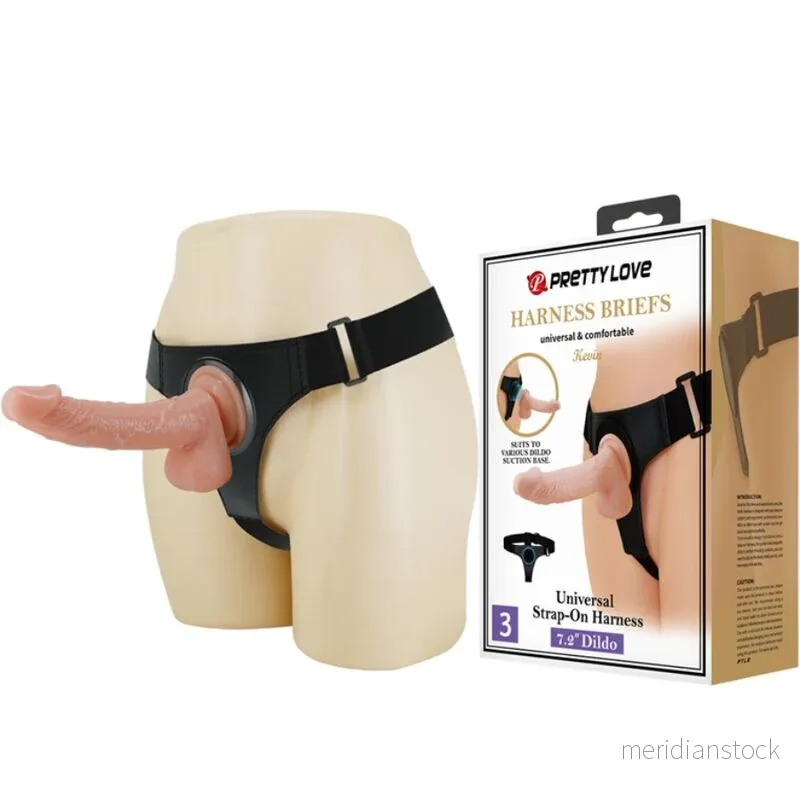 PRETTY LOVE - HARNESS BRIEFS UNIVERSAL HARNESS WITH DILDO KEVIN 19 CM NATURAL