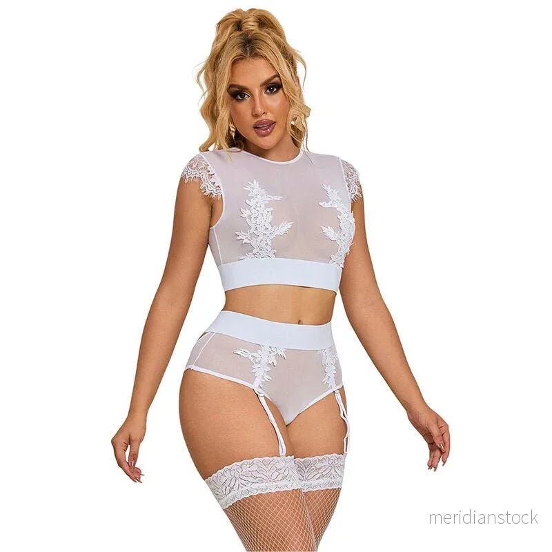 SUBBLIME - 954031 BRA + PANTIES WITH GARTER BELT WHITE S/M - Bild 3