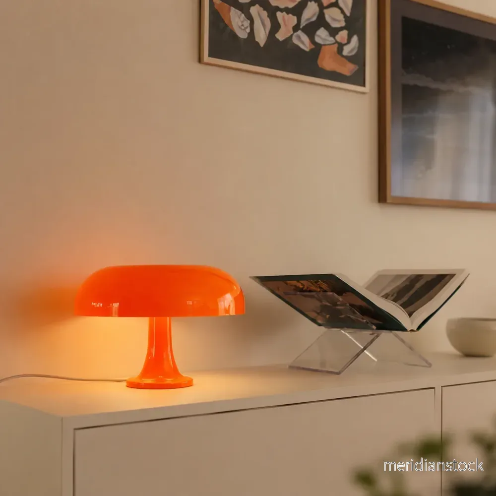 Bordslampa svamp – retro sänglampa i mid-century-stil, orange eller vit - Bild 3
