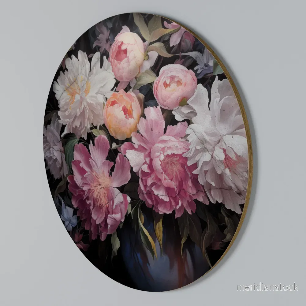 CRASHED PEONIES Rund väggdekor
