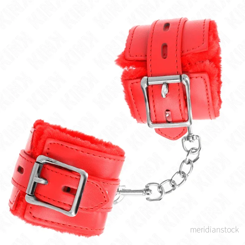 KINK - FUR LINED WRIST RESTRAINTS WITH SQUARE HOLES RED AND RED BELT ADJUSTABLE 17-29 CM X 6 CM - Bild 2