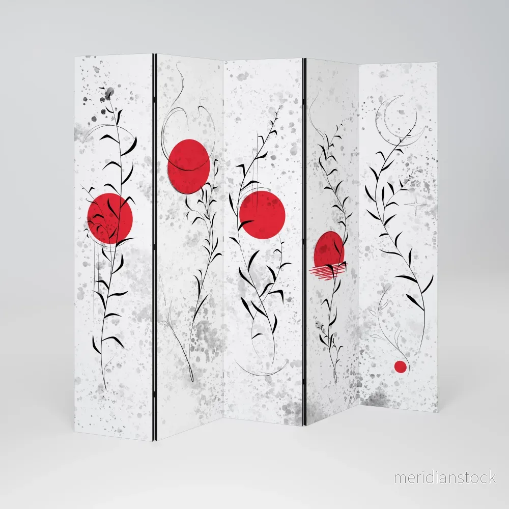RED WHISPERS IN FOLIAGE Dekorativ rumsavdelare – 5 paneler RED WHISPERS IN FOLIAGE Dekorativ rumsavdelare – 5 paneler