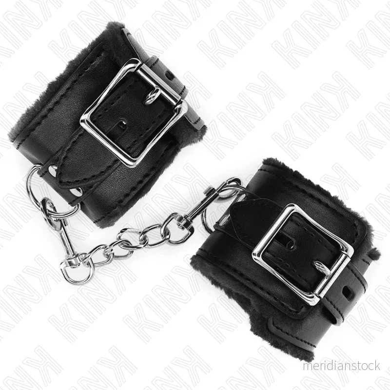 KINK - FUR LINED WRIST RESTRAINTS BLACK WITH BLACK BELT ADJUSTABLE 17-29 CM X 6 CM - Bild 3