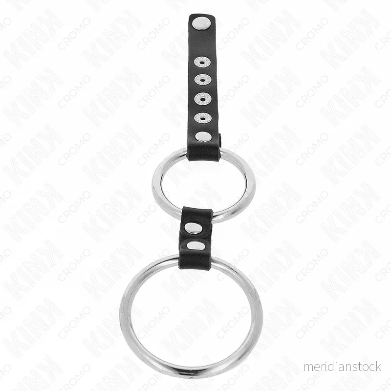 KINK - DOUBLE METAL PENIS RING 3.8 CM TO 5 CM CONNECTED WITH LEATHER - Bild 2
