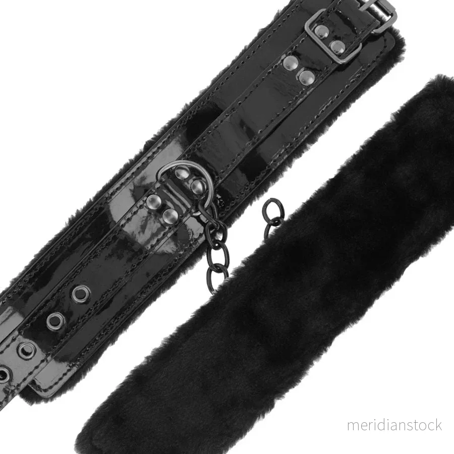DARKNESS - ADJUSTABLE BLACK LEATHER ANKLE HANDCUFFS WITH PADLOCK - Bild 3