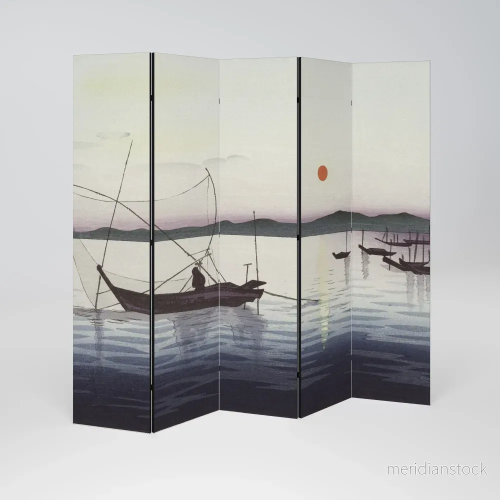 BOATS AND SETTING SUN Dekorativ rumsavdelare – 5 paneler