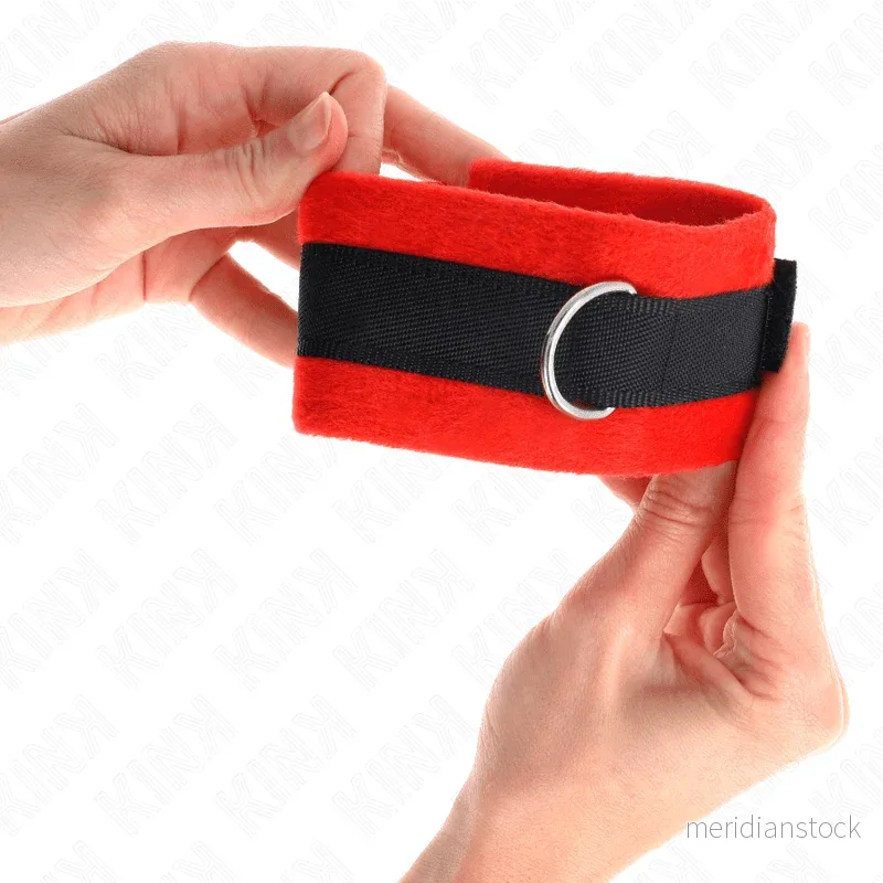 KINK - BEGINNER FUR HAND CUFFS BLACK-RED 30 X 7 CM - Bild 3
