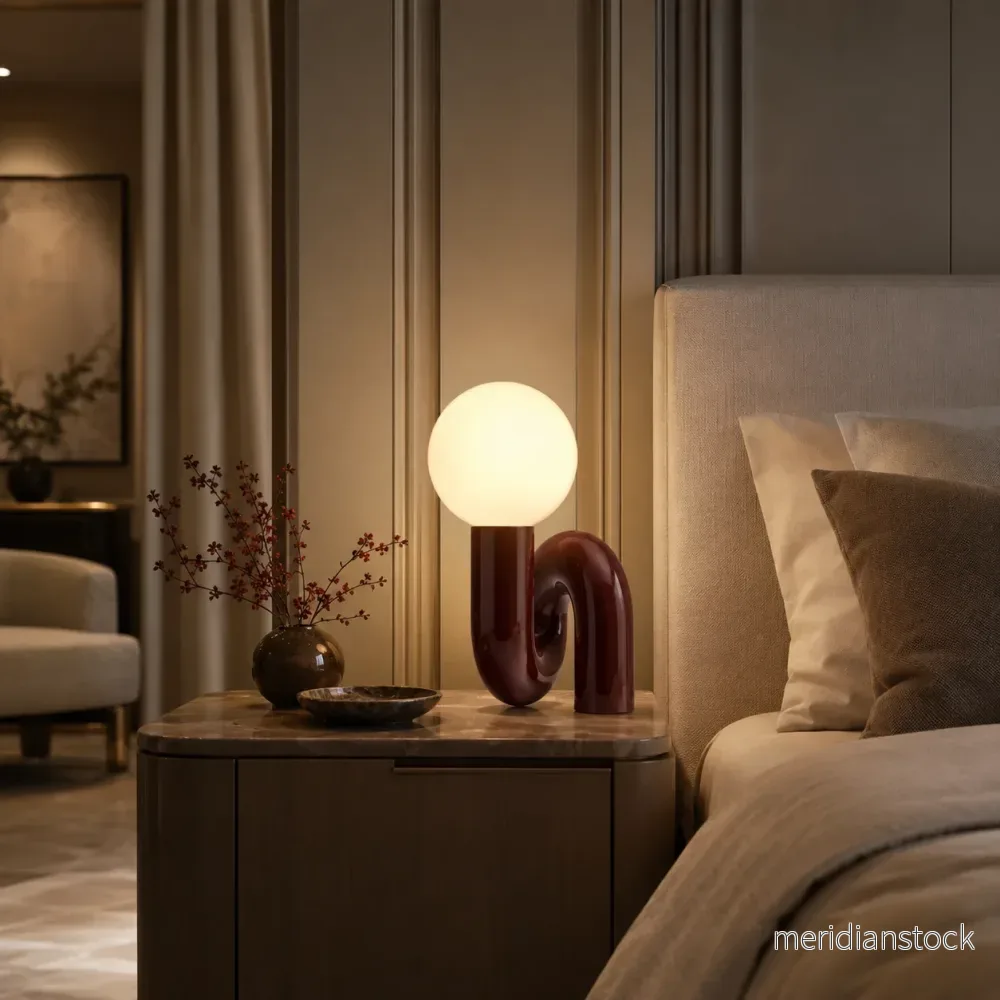 Bordslampa skulptural – nordisk LED med tvinnad glaskula - Bild 2