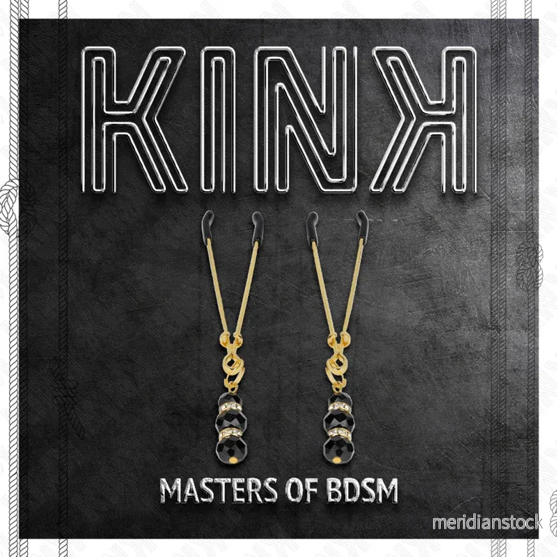 KINK - GOLD THIN NIPPLE CLAMPS WITH 3 BLACK GLASS BEADS 7 CM - Bild 3