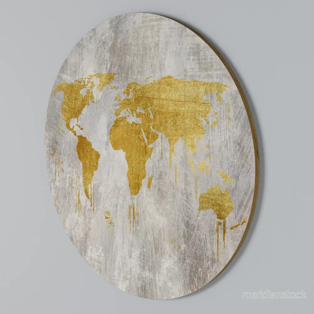 METALLIC WORLDVIEW MAP Rund väggdekor