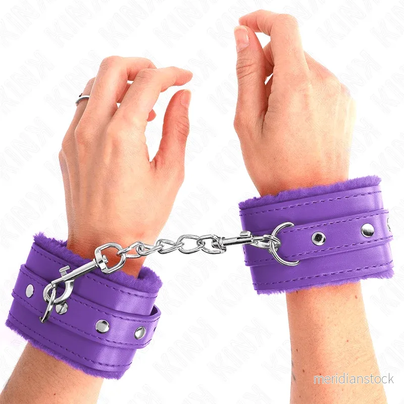 KINK - PREMIUM FUR LINED WRIST RESTRAINTS PURPLE WITH PURPLE BELT ADJUSTABLE 17-29 CM X 6 CM - Bild 3