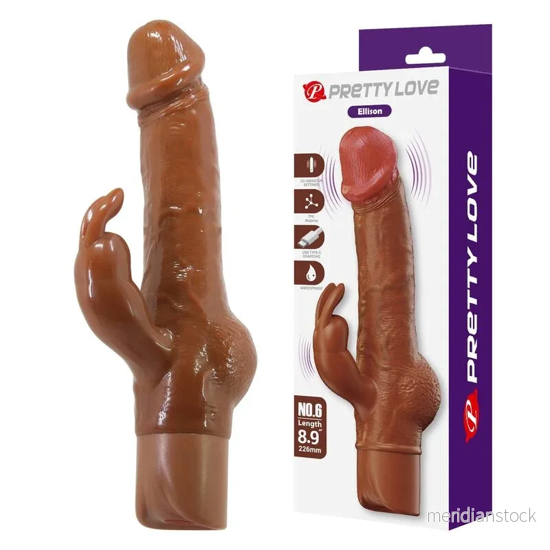 PRETTY LOVE - ELLISON REALISTIC RABBIT VIBRATOR 22.6 CM Ø 4.2 CM BROWN