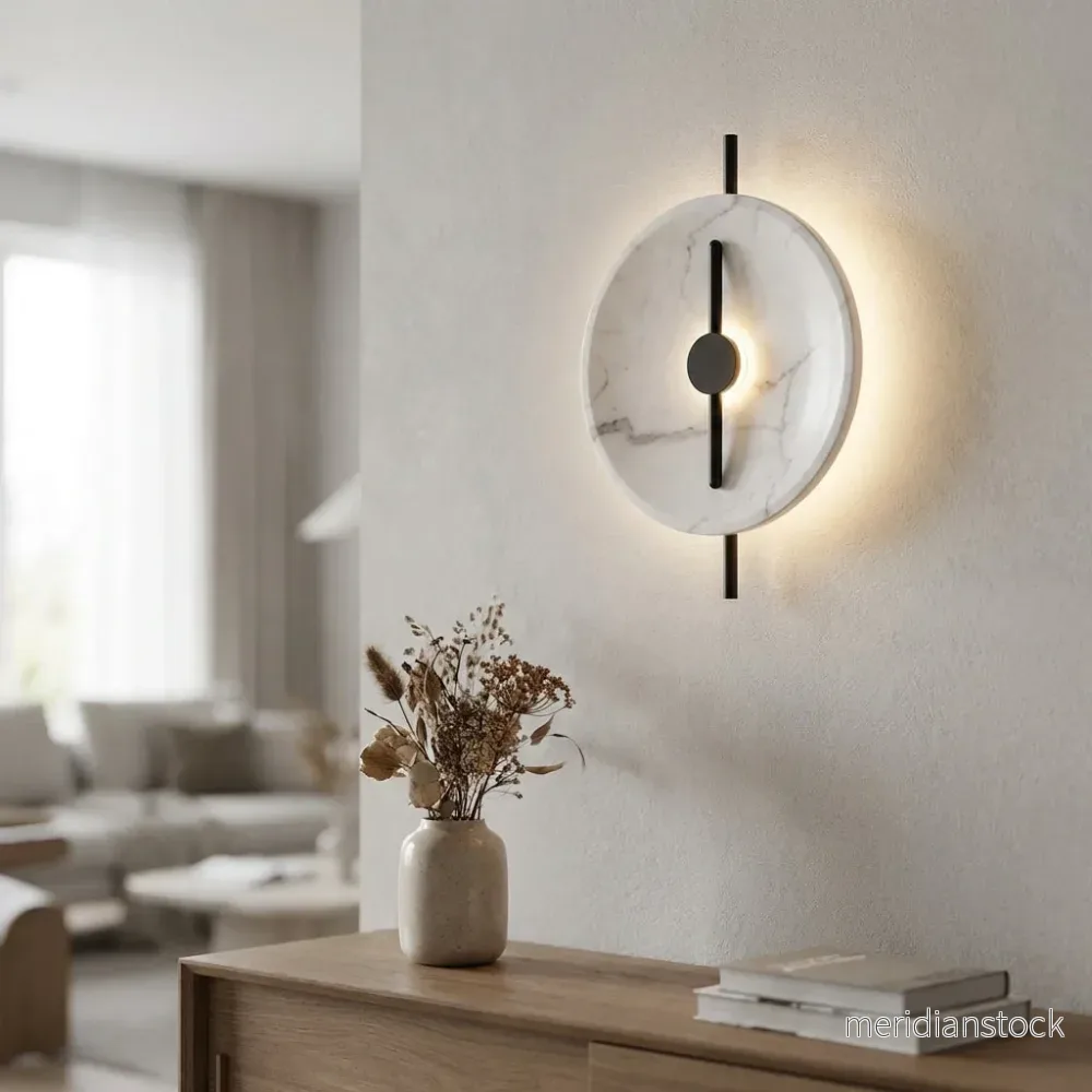 Rund vägglampa med marmoreffekt - Marbelleo