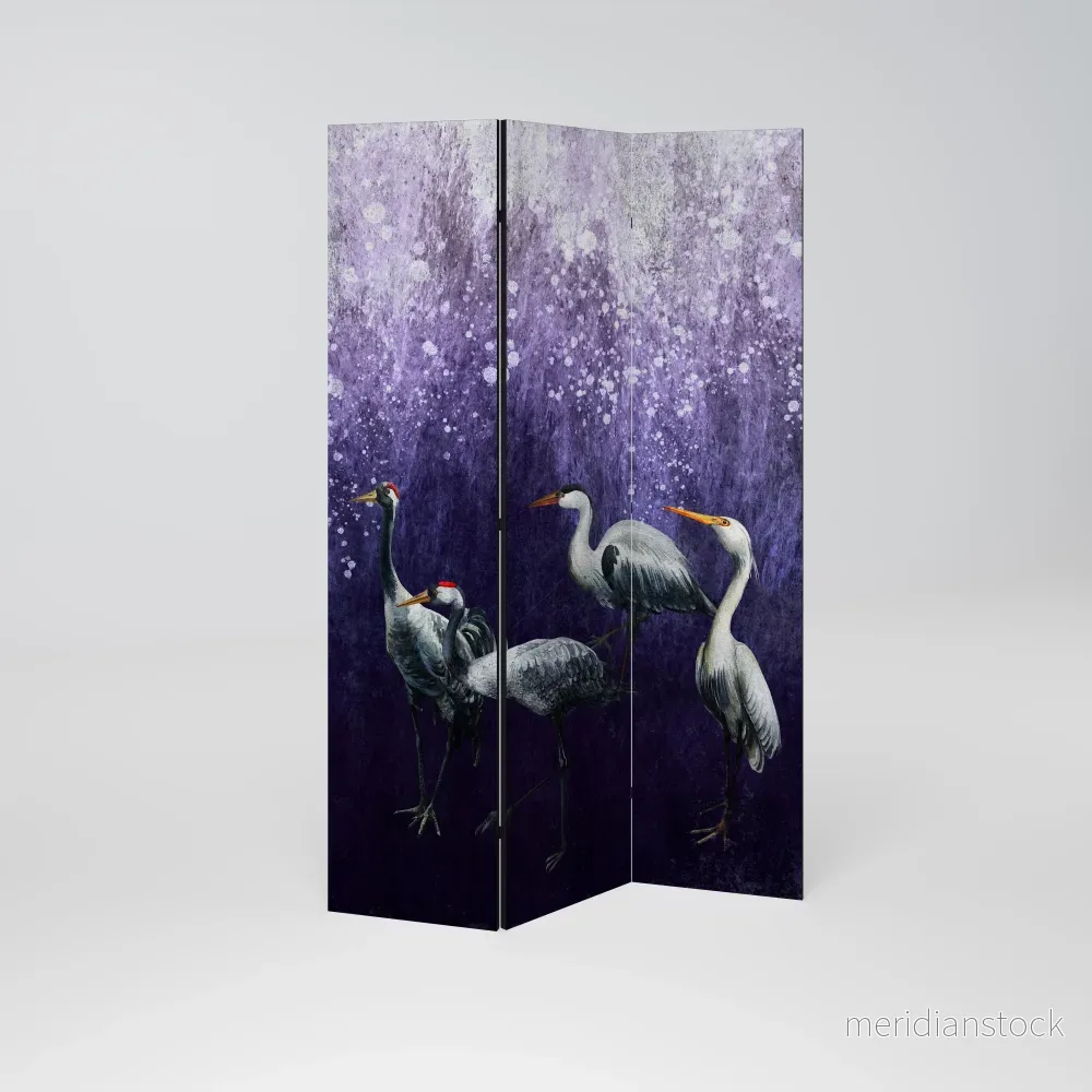 MYSTICAL CRANE GATHERING Dekorativ rumsavdelare – 3 paneler