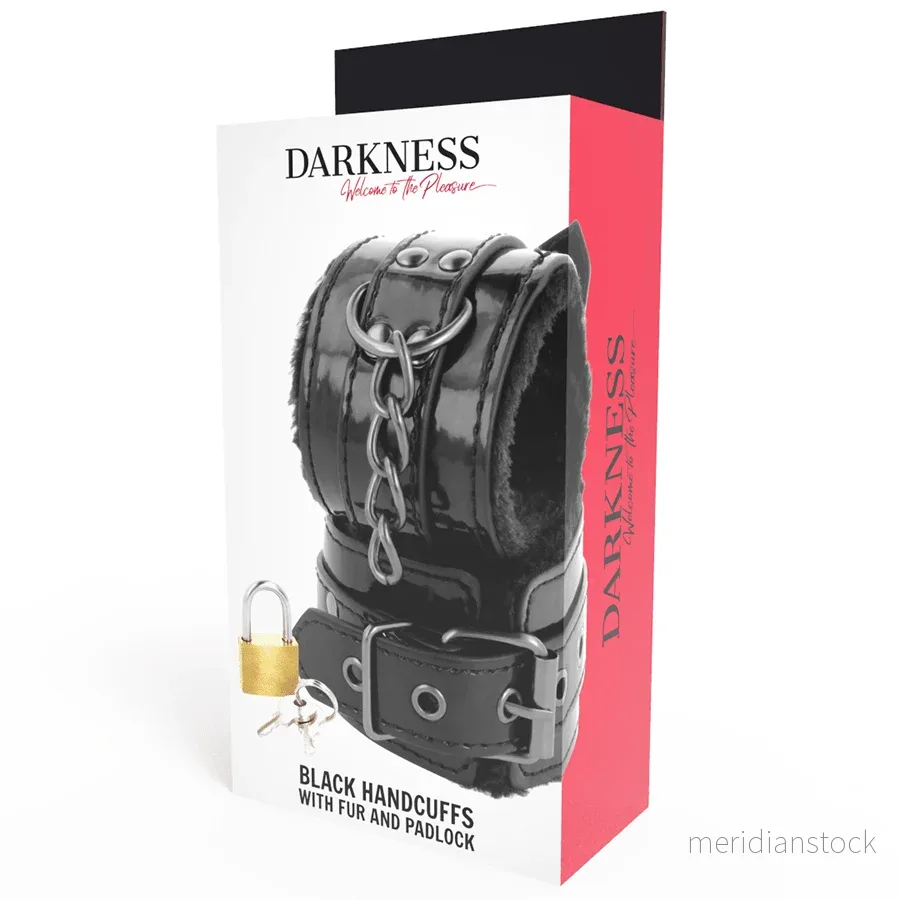 DARKNESS - BLACK ADJUSTABLE LEATHER HANDCUFFS WITH PADLOCK - Bild 3