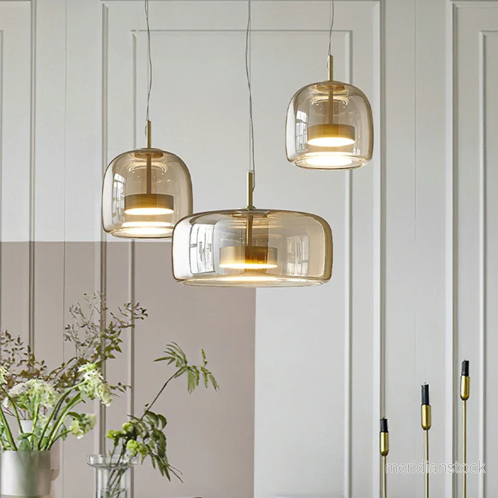 Pendellampa i tonat glas – retro taklampa i bärnsten, rök eller klart glas - Bild 2