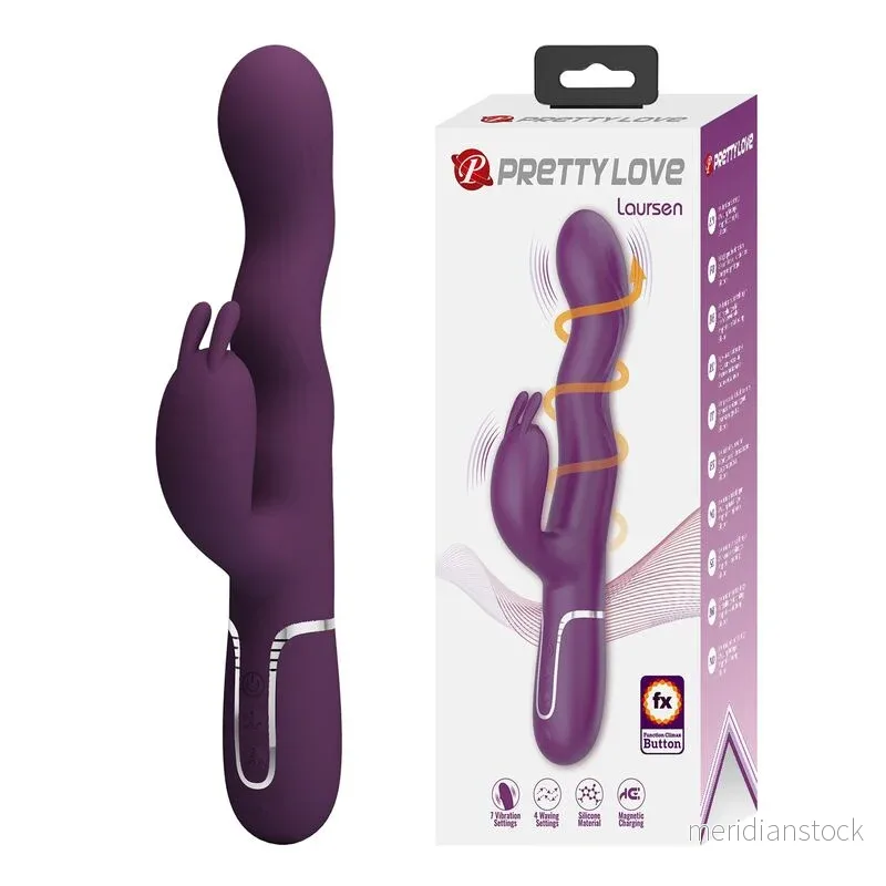 PRETTY LOVE - LOURSEN RABBIT VIBRATOR WITH THRUSTING MOTION AND 7 VIBRATIONS USB RECHARGEABLE PURPLE
