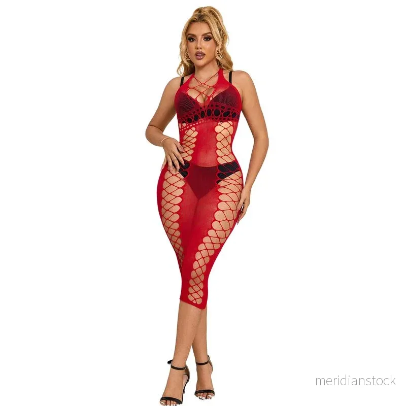 SUBBLIME - 952327 LONG RED FISHNET DRESS ONE SIZE