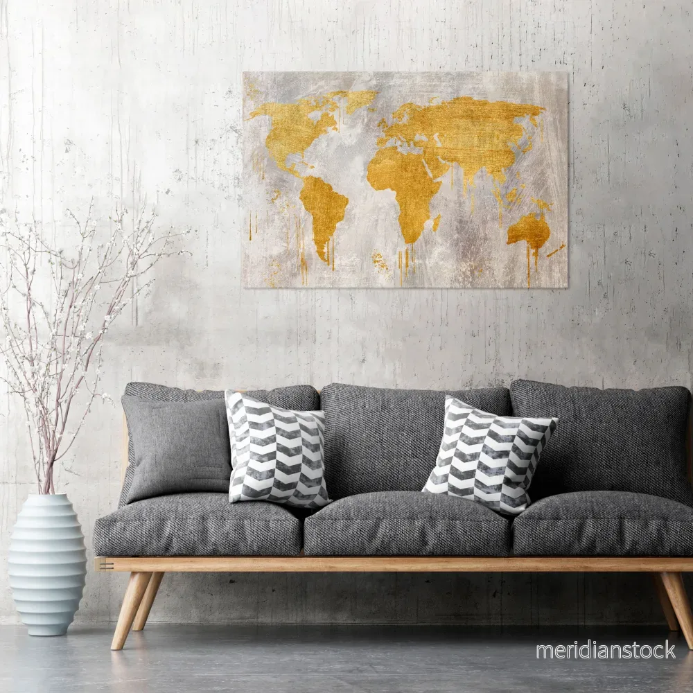 METALLIC WORLDVIEW MAP Horizontal Canvas Print