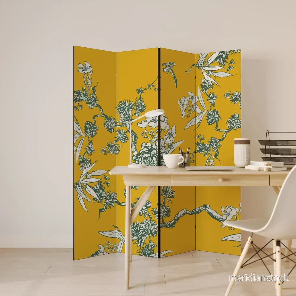 YELLOW CHINOISERIE Rumsavdelare 4 paneler - Bild 3