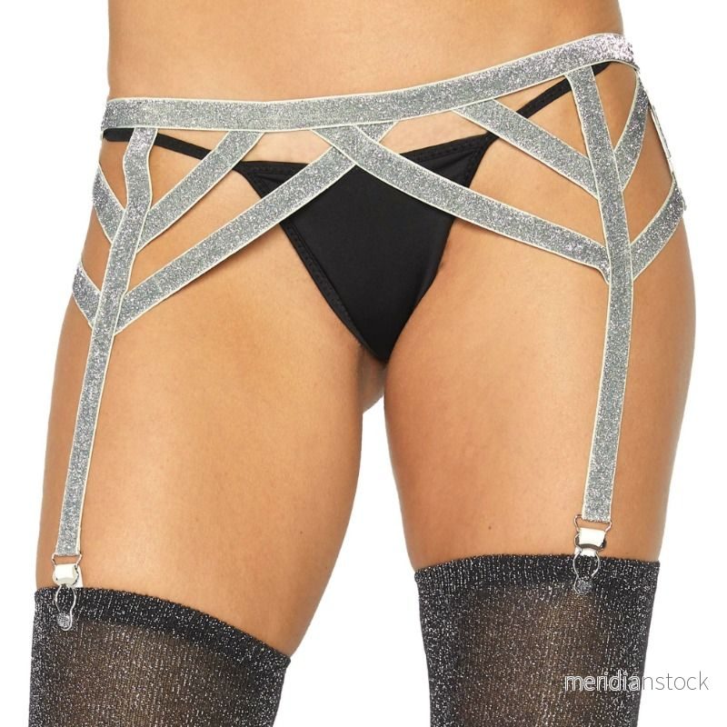 LEG AVENUE - SILVER LUREX ELASTIC GARTER BELT ONE SIZE - Bild 3