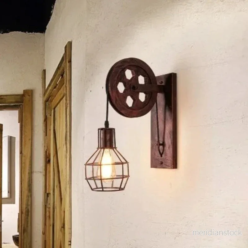 Vägglampa vintage med block – retro industriell LED-lampa - Bild 2