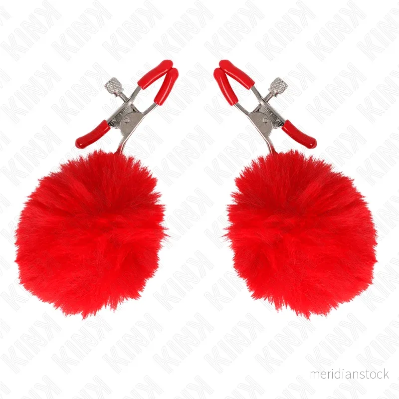 KINK - FAUX FUR BALL NIPPLE CLAMP RED 6 CM - Bild 2