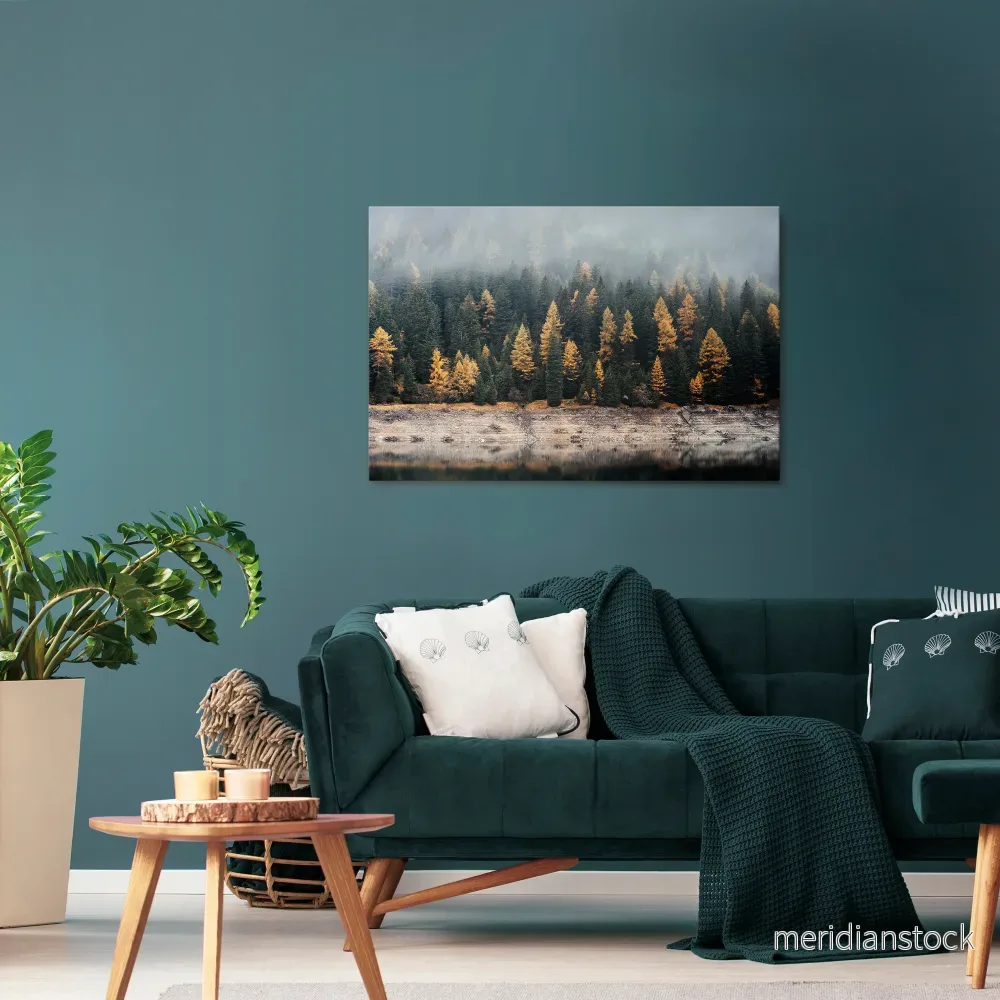 GOLDEN TREES IN FOG Horizontal Canvas Print